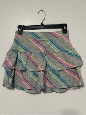 Old Navy Gray Tiered Mini Skirt with Multicolor Diagonal Stripes